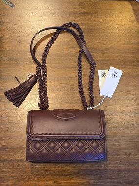 NEW Tory Burch Small Fleming Shoulder Bag In Wine (Authenticated)